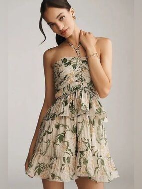 En Saison Linden Ruffle Halter Mini Dress $162 Size Small